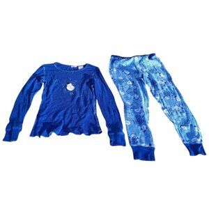 Snowman Graphic Juniors Pajama Set L/G (11/13) Blue Cotton Long Sleeve Top & Pri